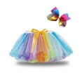 thumbnail image 2 of PINQI Workout Shorts for Child Kids Girls Party Dance Ballet Splice Rainbow Tulle Skirt+Bow Hairpin Fairy Dancing Tutu Skirts, 2 of 5