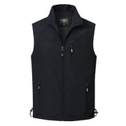 Capreze Sleeveless Jacket Full Zip Vest for Mens Casual Outdoor Casual Stand Collar Waistcoat Fall Solid Color Outwear Black XL