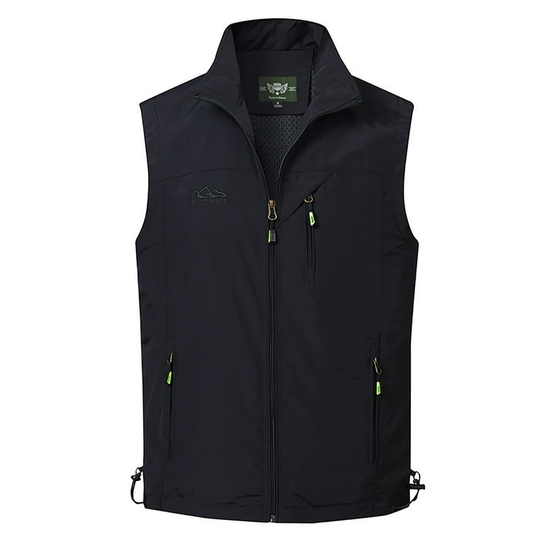 Cindysus Men Lightweight Full Zip Stand Collar Jackets Holiday Casual  Fishing Travel Vest Basic Jacket Black XL 