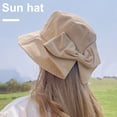 thumbnail image 3 of sunsanly Summer Lady Fisherman Hat Bow Decor Pastoral Style Pure Color Flat Top Good Breathability Sun Anti UV Foldable Sun Hat Outdoor Cap, 3 of 8