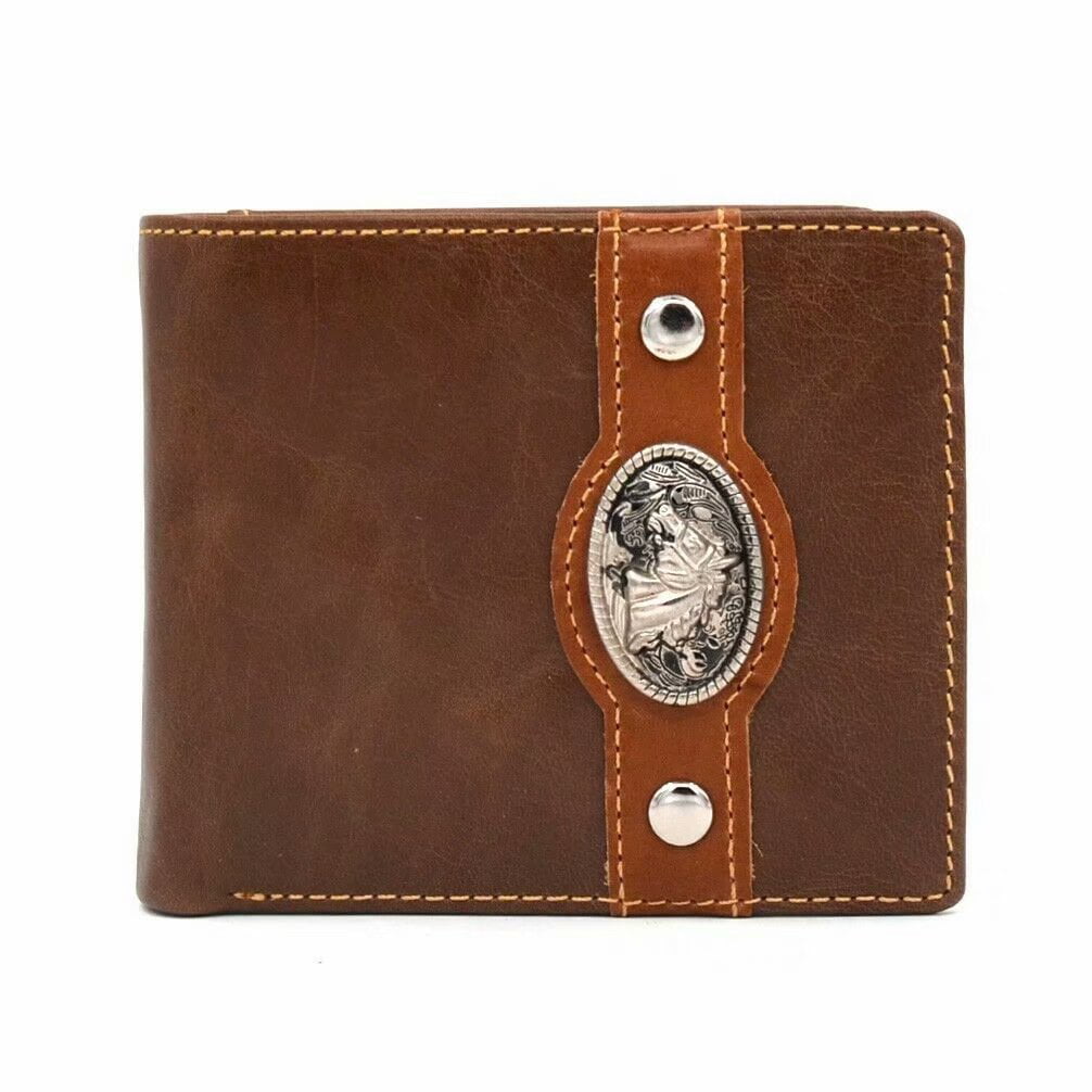 Janhooya - Men&#39;s Genuine Leather Western Wallet Slim Bifold Cowboy Wallet for Men Horse ...