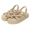 thumbnail image 7 of ZTTD Bohemian Sandals for Women Flat Linen Rope Platform Female Open Toe Slip-On Shoes Beige, 7 of 7