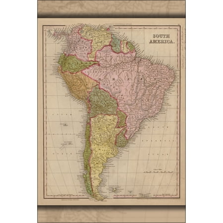 24"x36" Gallery Poster, map of South America 1844