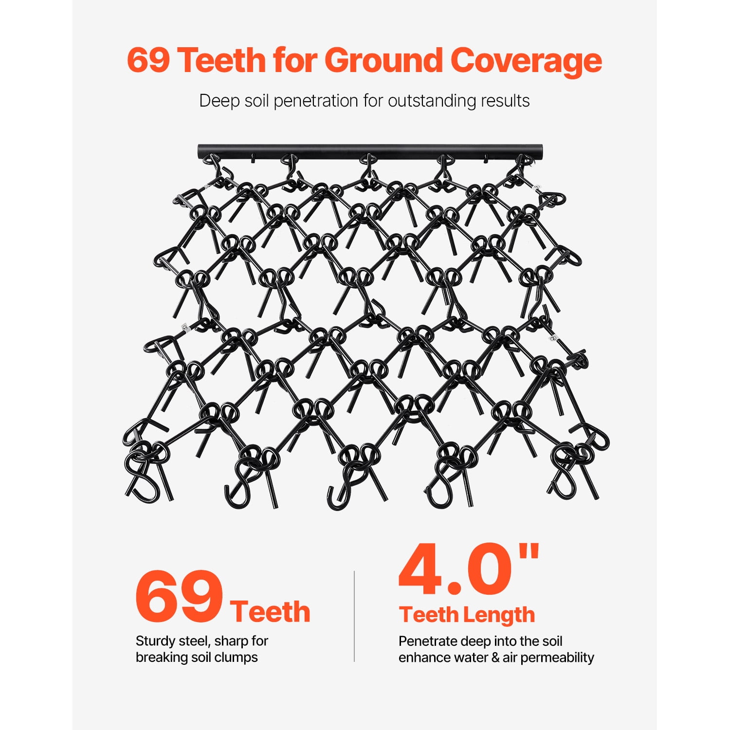 KFFKFF Chain Harrow, 4x4 ft, Robust Drag Harrow with 69 Pointed Teeth, Suitable for ATV UTV Tractor, Preparing Soil, Seeding, Leveling Terrain, and Maintaining Gravel Yard