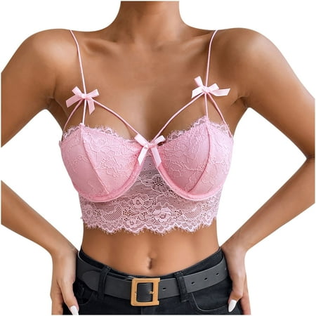 

YWDJ Maternity Bras for Pregnancy Fashion Women Tops Solid Lace Slim Camis Hollow Out Underwire Underwear Pink S