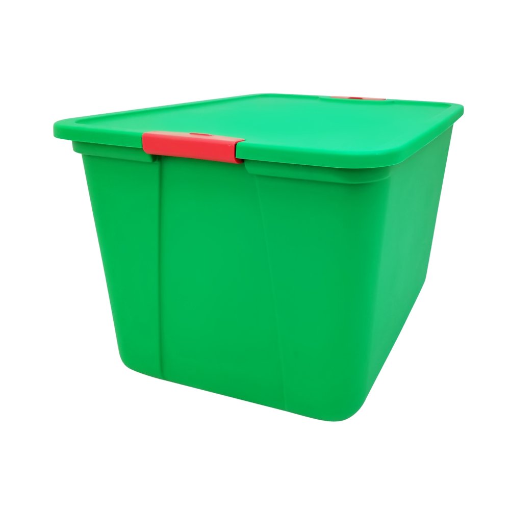Mainstays 20 Gallon Green Storage Container, Red Latches, Set of 2