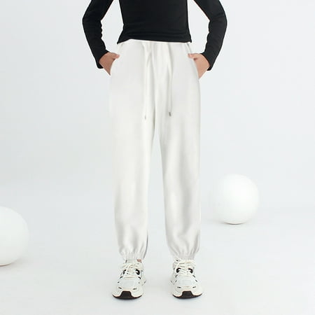 

FANDANIV Fleece Pants For Boys Girls Active Jogger Sweat With Pockets Warm Kids Trousers Casual Solid Color Sweatpants