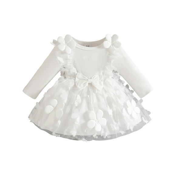Zanarzt Fashion Girls Dress Christmas Baby Girl and Winter Knitted Fabric Butterfly Mesh Patchwork Dress Solid Color Long Sleeved Lace Jumpsuit White,12-18 Months