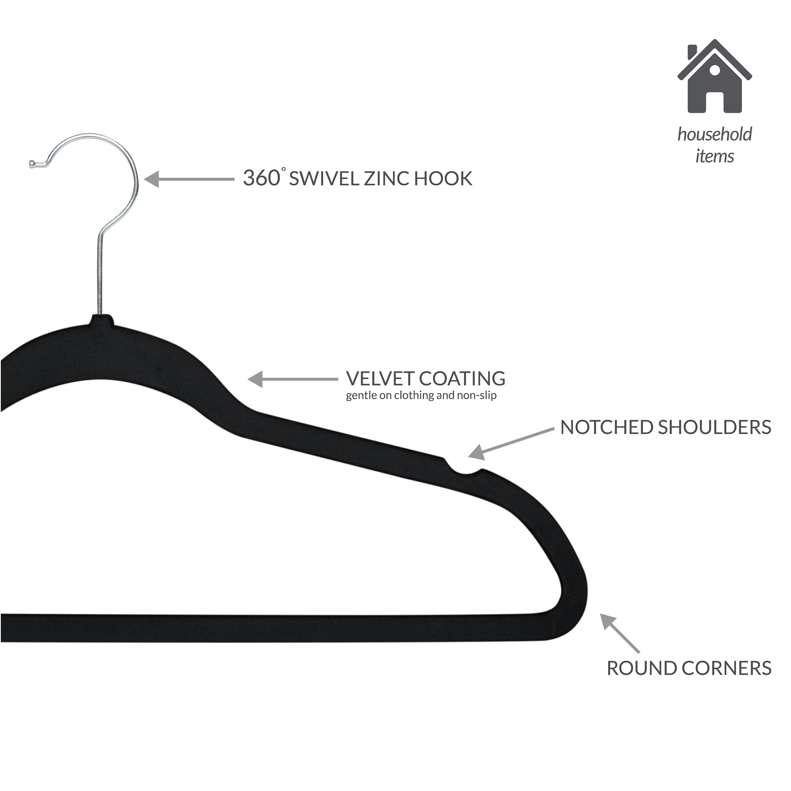 Simplify 25 Pack Slim Velvet Suit Hangers in Black - image 4 of 7