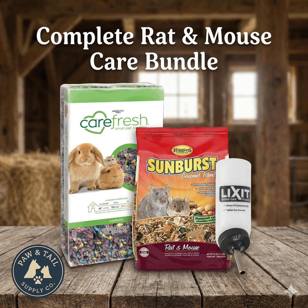 Complete Rat & Mouse Care Bundle – Higgins Sunburst Food, Carefresh Bedding & Lixit Bottle