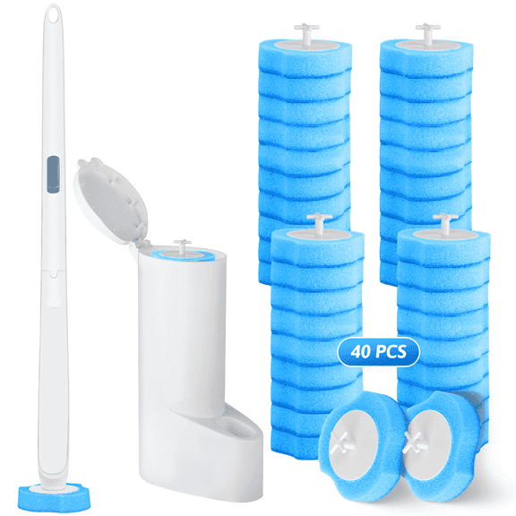 SUGARDAY Disposable Toilet Bowl Brush Cleaner 1 Pack with 40 Toilet Refills