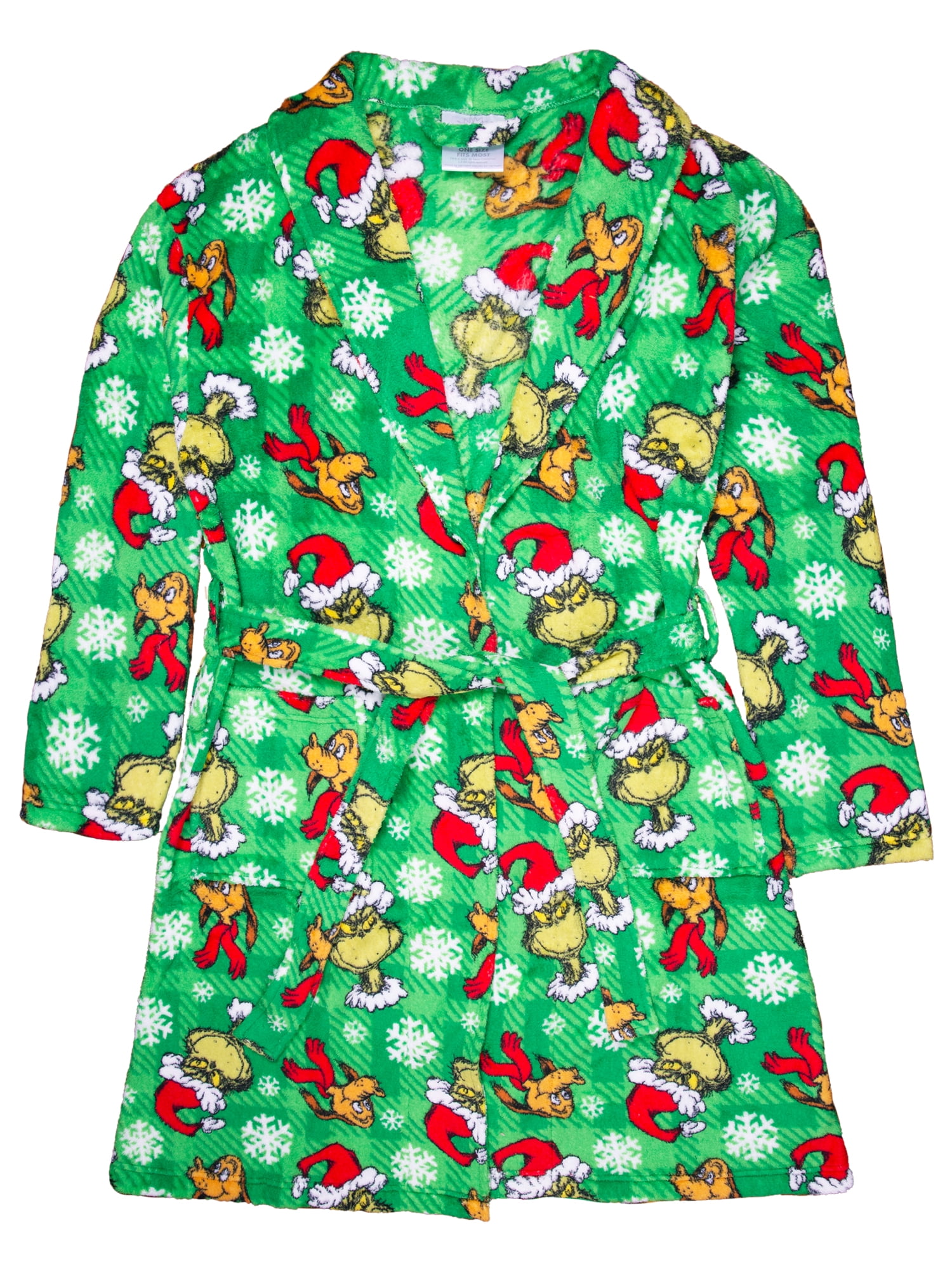Dr. Seuss' The Grinch Men's Green Plush Bathrobe with Pockets