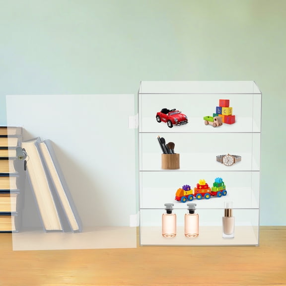 4-Tier Acrylic Display Case with Locking Door – Clear Storage Shelf for Action Figures, Collectibles, and Miniatures, Dustproof and Space-Saving