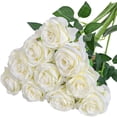 thumbnail image 1 of Nvzi 12 piezas de flores artificiales rosas, ramo de flores blancas realistas para la mesa del hogar de la fiesta nupcial, 1 of 4