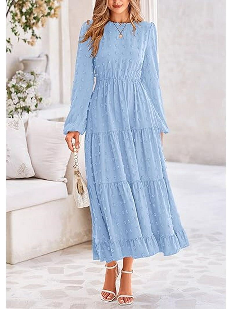 PRETTYGARDEN Women's Fall Spring Elegant Long Sleeve Maxi Dress Swiss Dot A  Line Flowy Casual Holiday Party Going Out Dresses