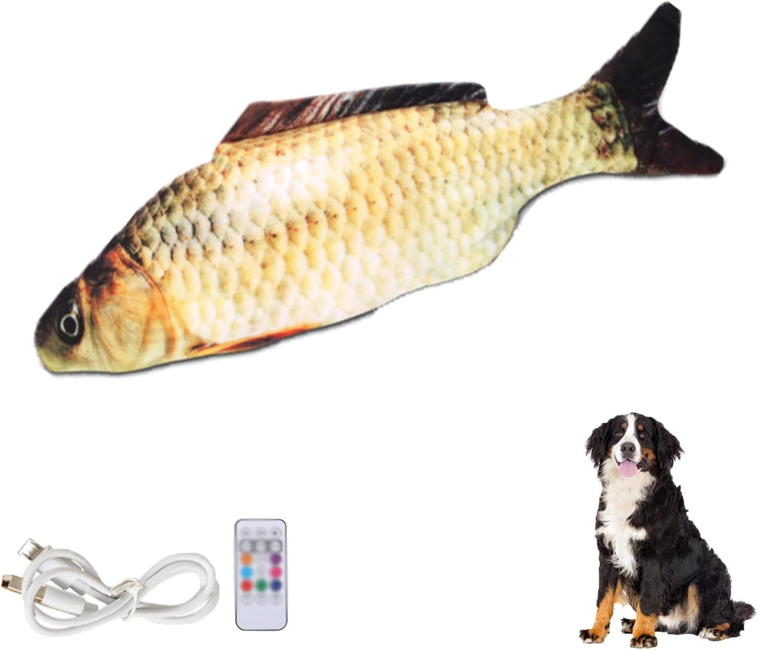 Vibrating Fish for Dogs, Floppy Fish Dog Toy, Moving Dog Toy, Realistic Flopping Fish Rocking Dog Toy, Interactive Dog Toys for Small Large Dogs, Dog Toys for Aggressive Chewers(A,Remote control)