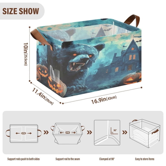 BZSMCE Collapsible Fabric Cube Storage Bins Halloween Bear Print Design Pattern Storage Box