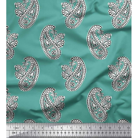 Soimoi Crepe Silk Fabric Paisley Block Print Fabric by The Yard 42 Inch Wide