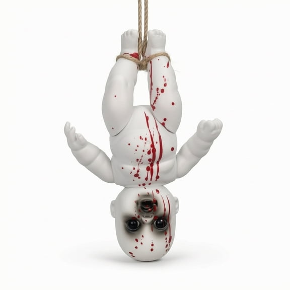 MERIGLARE 1 Creepy Hanging Doll White Body Red Splatter PVC 7.87 Inch Terrifying Halloween Prop for Themed Bar