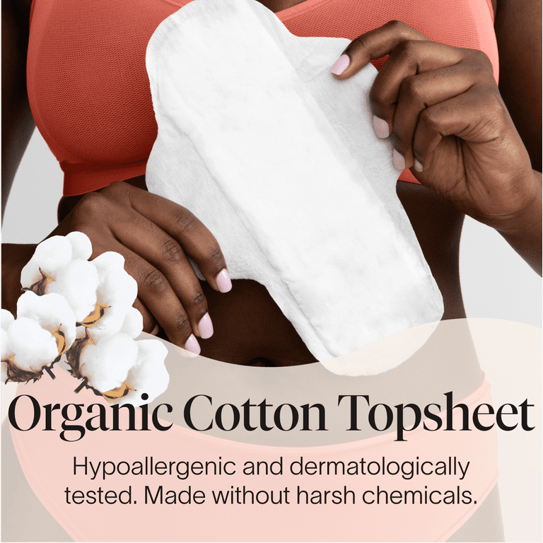 Cora Organic Cotton Topsheet Pads, Unscented, Regular Absorbency (16 Count)  