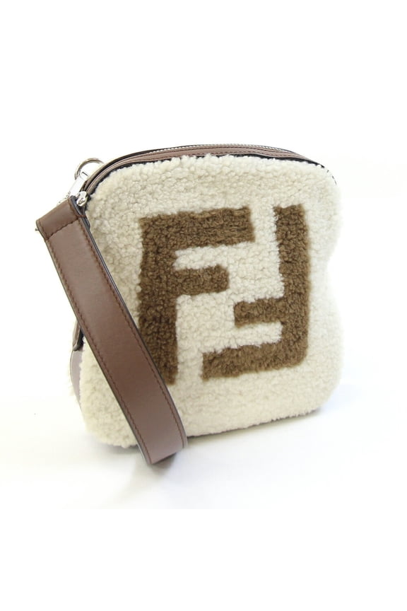 Pre-Owned Fendi Shoulder Bag 7AS311 Ivory Brown Shearling Leather Crossbody FF Women's Men's...