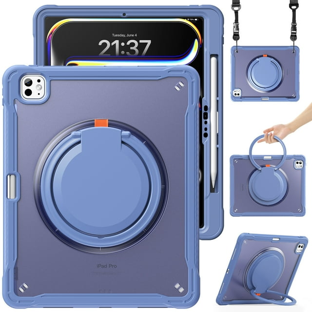 XYX pour iPad Pro 13 Pouces Case (2025 M5/2024 M4), Poignée Rotative à 360°, Sangle d'Épaule, Protection Robuste contre les Chutes, Gris