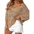 thumbnail image 2 of XIAONU Open Knit Hollow Out Sweater For Women Off Shoulder Drop Shoulder Beach Daily Blouses, 2 of 5