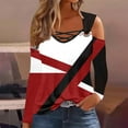 thumbnail image 2 of HAPIMO Women's Keyhole Neck Pullovers Loose Shirts Vacation Color Block Tops Fashion Cold Shoulder Tees Outfits Casual Elegant Workout Red XXL, 2 of 4