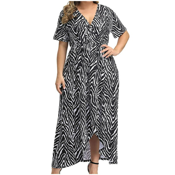 Puntoco Womens Plus Size Clearance Dress,Women Plus Size Maxi Dresses Printing V-Neck Summer Long Dress Black 20(XXXL) - Walmart.com