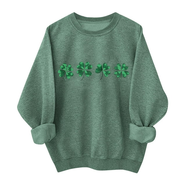 Ounisa St. Patrick's Day Sweatshirt for Women Clover Graphic T Shirts Patty's Day Long Sleeve Tee Tops Pullover