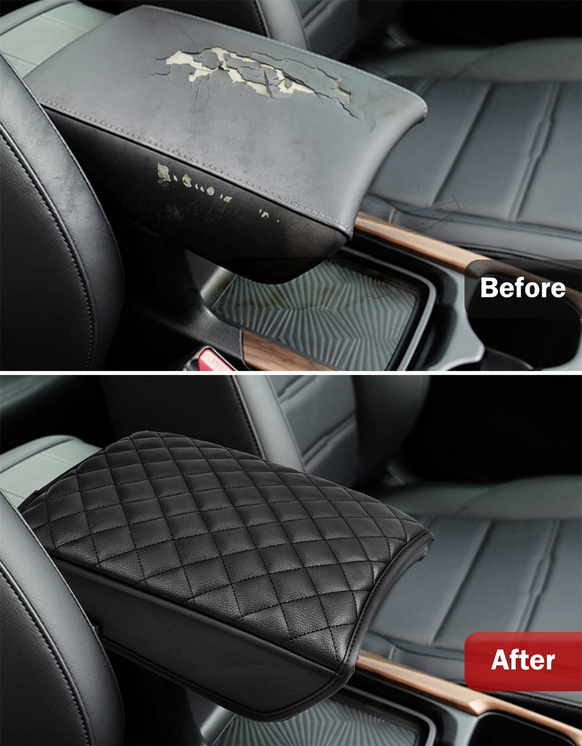 KBH Car Armrest Cover for Honda CRV Accessories 2017-2022, Leather Middle Console Lid Cushion Protector Interior Trim