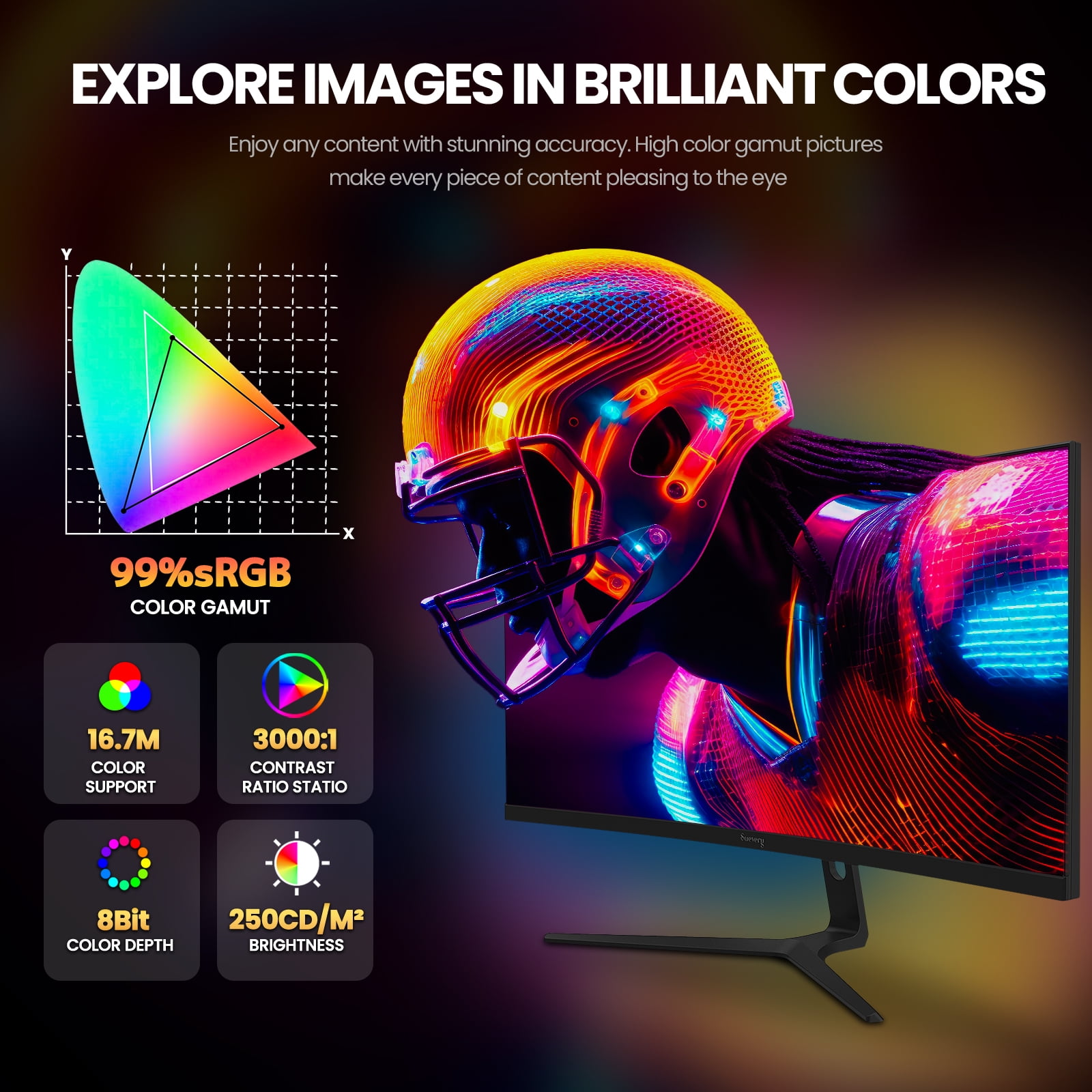 Suevery 30" 200Hz Curved Gaming Monitor,  WFHD 2560x1080, 1500R,21:9, FreeSync, Low Blue Light, Wall-Mountable, HDMI/DP, Black