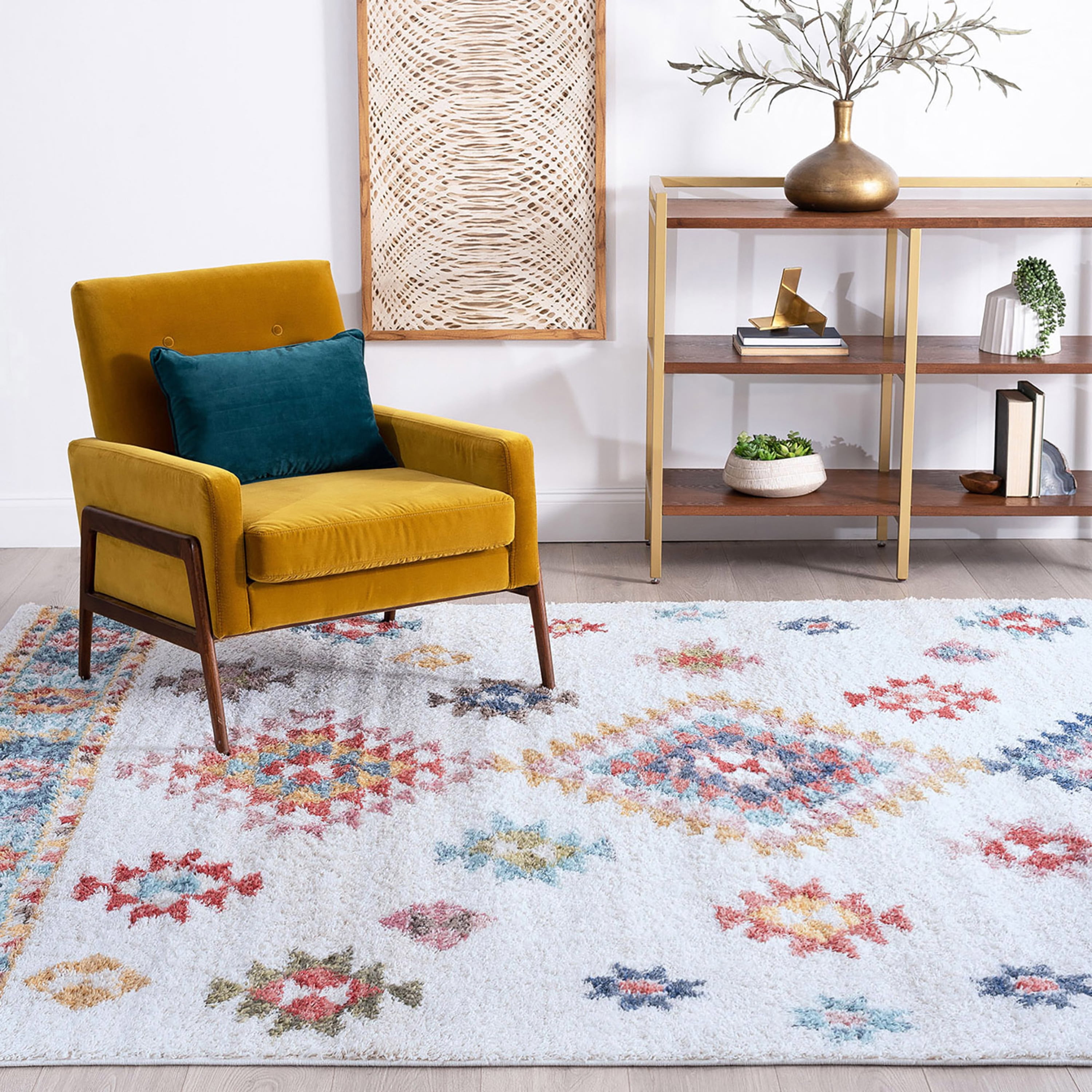 Shag 5x8 Area Rug Thick (5'3'' x 7'3'') Geometric Multi-Color Living Room Easy to Clean