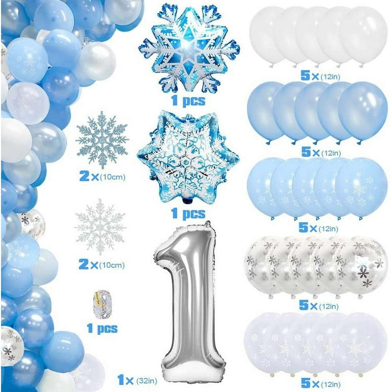Winter Wonderland Balloon Garland arch kit 160 Pcs large Snowflake Chrome  Blue white silver Balloons For Snow Queen Princess Girl Birthday Party Baby
