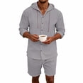 thumbnail image 5 of HBGVBA Summer 2 Piece Set for Men Long Sleeve Hooded Casual Top Elastic Waist Comfortable Shorts Set, 5 of 5