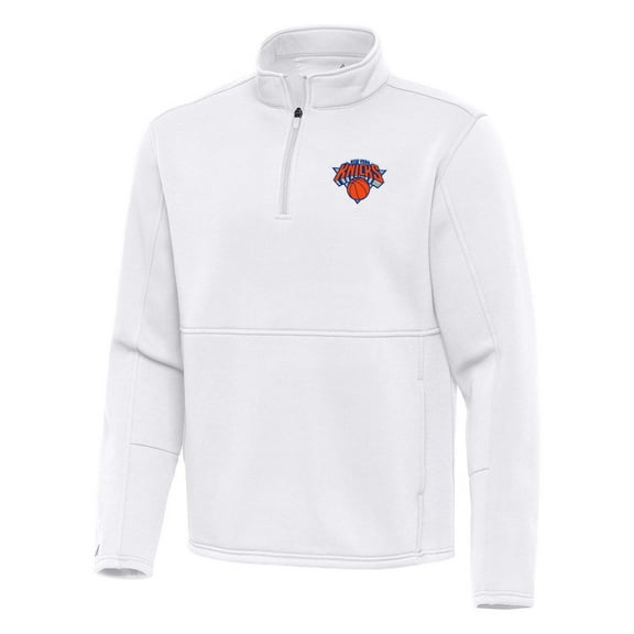 Men's Antigua White New York Knicks  Twist Quarter-Zip Pullover Top