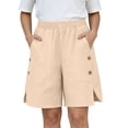 thumbnail image 2 of HBYJLZYG Women's Elastic Waist Shorts with Side Button Details and Large Patch Pockets, Casual Cotton Linen Blend Summer Shorts for Vacation and Daily Wear, 2 of 6