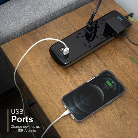 GE - Pro 7-Outlet/2-USB Surge Protector - Black