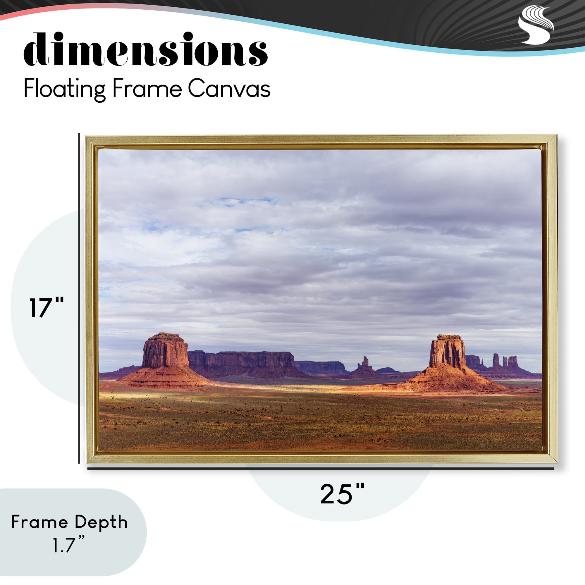 Stupell Industries Monumental Desert Buttes & Mesas Gold Framed Floater Canvas Wall Art, design by Shelley Carlisle