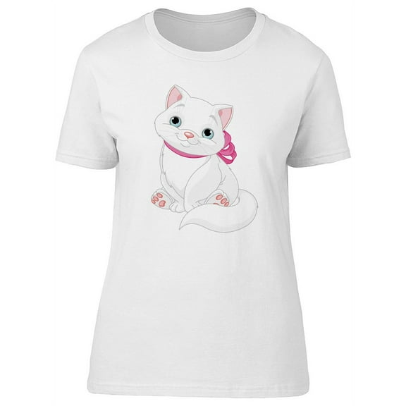 White Cat With A Pink Bow T-Shirt Women -Image by Shutterstock, Female Medium