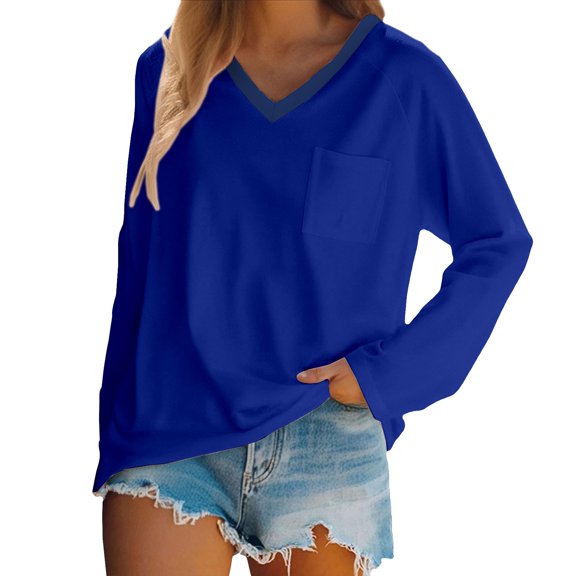 yunLCZ Casual Tops Discounted Womens Long Sleeve Shirts V Neck Casual Tops With Pockets Loose Basic Fall Outfits Clothes Trendy 2025 Breathable casual blouse loose fit