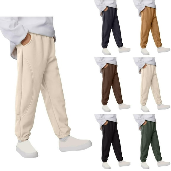 Frostluinai Fleece Sweatpants for Kids 2-15Y Warm Winter Cinch Bottom Joggers Elastic Waist Solid Sweat Pants with Pocket for Boy Girl