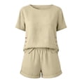 thumbnail image 4 of Cagogo Women Plus Size 2 Piece Shorts Set Casual Summer Cruise Outfits Loose Round Neck Short Sleeve Tshirt Pocket Elastic Waisted Shorts Matching Lounge Tracksuits Tops Comfy Pants Travel Airport, 4 of 7