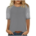 thumbnail image 2 of Women Glitter Short Sleeve Shirts Pullover Tops Casual Crewneck Tee Fashion Blouses Summer Outfit, 2 of 5
