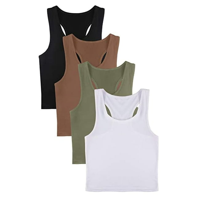Blusa deportiva Prolriy Athletic Gym Workout para mujer, sin mangas, 4 tops para mujer, tops deportivos cortos, blusa sin mangas para mujer, tops para mujer, multicolor, talla S