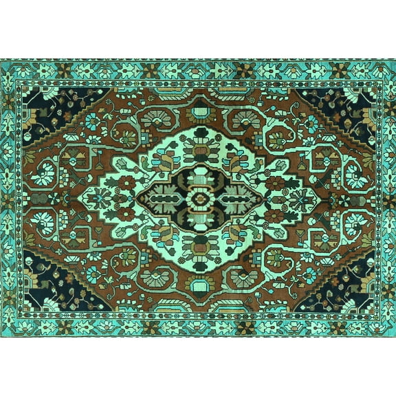 Ahgly Company Machine Washable Indoor Rectangle Persian Turquoise Blue Traditional Area Rugs, 5' x 7'