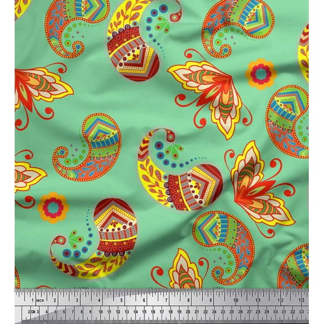Soimoi Silk Fabric Artistic Paisley Print Fabric by Yard 42 Inch Wide
