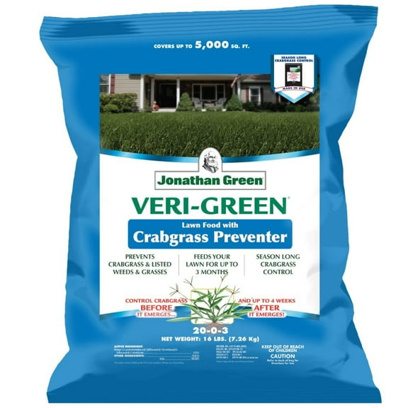 Jonathan Green 16000 Veri-Green Crabgrass Preventer Plus Fertilizer - 20-0-3 Lawn Fertilizer & Crabgrass Killer 5,000 Sq. Ft.