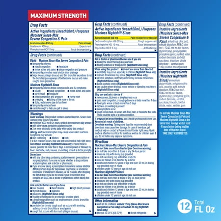 Mucinex Sinus-Max Severe Congestion & Pain & Nightshift Sinus Medicine, Headache Relief, 2x6 fl oz