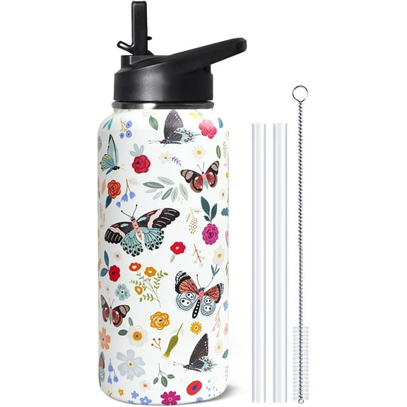 32oz Butterfly Stainless Insulated Aater Water Bottle with Straw,Butterfly Gym Hiking Sports Coffee Mug Cup Water Bottles,Butterfly Gifts for Women,Butterfly Decor Stuff Accessories